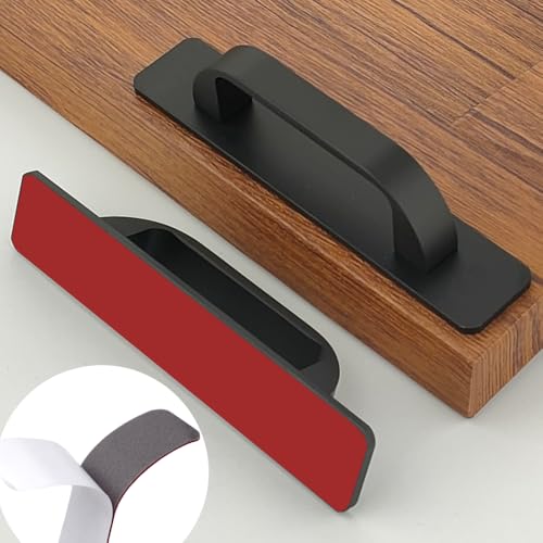 12 Pack 4 1/4 Inch 108 mm Self-Adhesive Flat Black Cabinet Handles Aluminum Cabinet Pulls Drawer Pulls