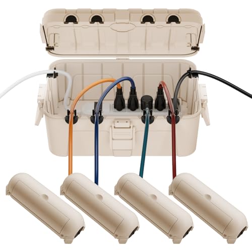 [5 Pieces] RESTMO Large Outdoor Electrical Box, Outdoor Extension Cord Safety Cover, IP54 Waterproof Connection Box, Weatherproof Box for Power Strip, Outlet, Plug, Socket, Timer, Almond