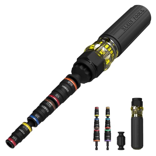 Klein Tools 32914HD 14-in-1 Impact Rated Flip Socket Set, SAE and Metric Sizes, Magnetic Socket Set with 12 Hex Drivers and Bit Holder, Cushion-Grip Handle