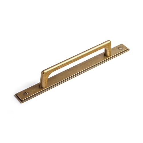 Goo-Ki Antique Brass Cabinet Pulls with Ultra-Slim Minimalist Square Backplate- 2 Pack 5''(128MM) Hole Centers Zinc Alloy Drawer Handle