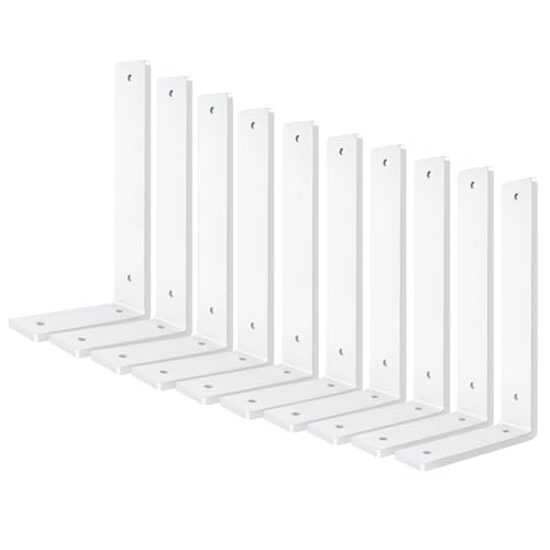 White Heavy Duty Shelf Brackets 8 Inch (10 Pack), Rustic L Floating Shelf Brackets, Wall Shelf Bracket for DIY Decorative with Mounting Hardware.