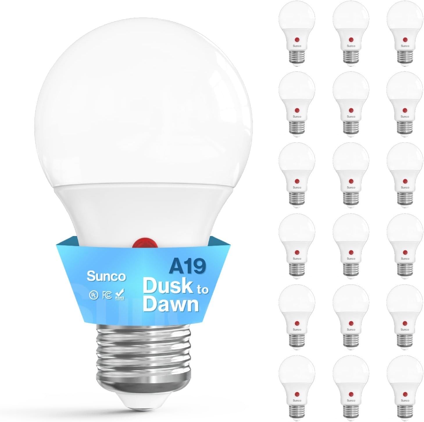 Sunco 18 Pack Dusk to Dawn A19 (2700K)