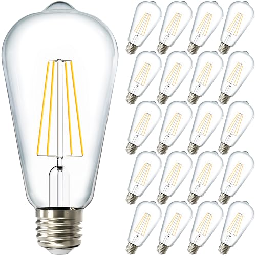 Sunco 20 Pack Edison Bulbs LED ST64, Clear Vintage Filament Waterproof Bulb, 800 LM, 8W (60W Equivalent), ST19, 6000K Daylight Deluxe, E26 Medium Base, Decorative Dimmable UL