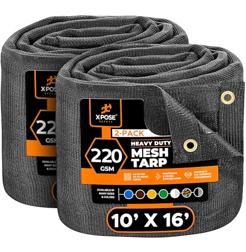 Xpose Safety Heavy Duty Mesh Tarp 10' x 16' (2-Pack)  Multipurpose Black Protective Cover with Air Flow - Use for Tie Downs, Shade, Fences, Canopies, Dump Trucks  Weather and Tear Resistant